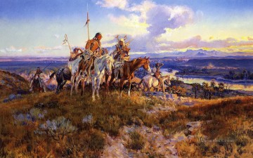 wagons 1921 Charles Marion Russell American Indians Oil Paintings